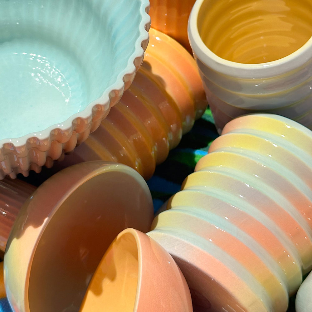 Multi-colored funky pottery