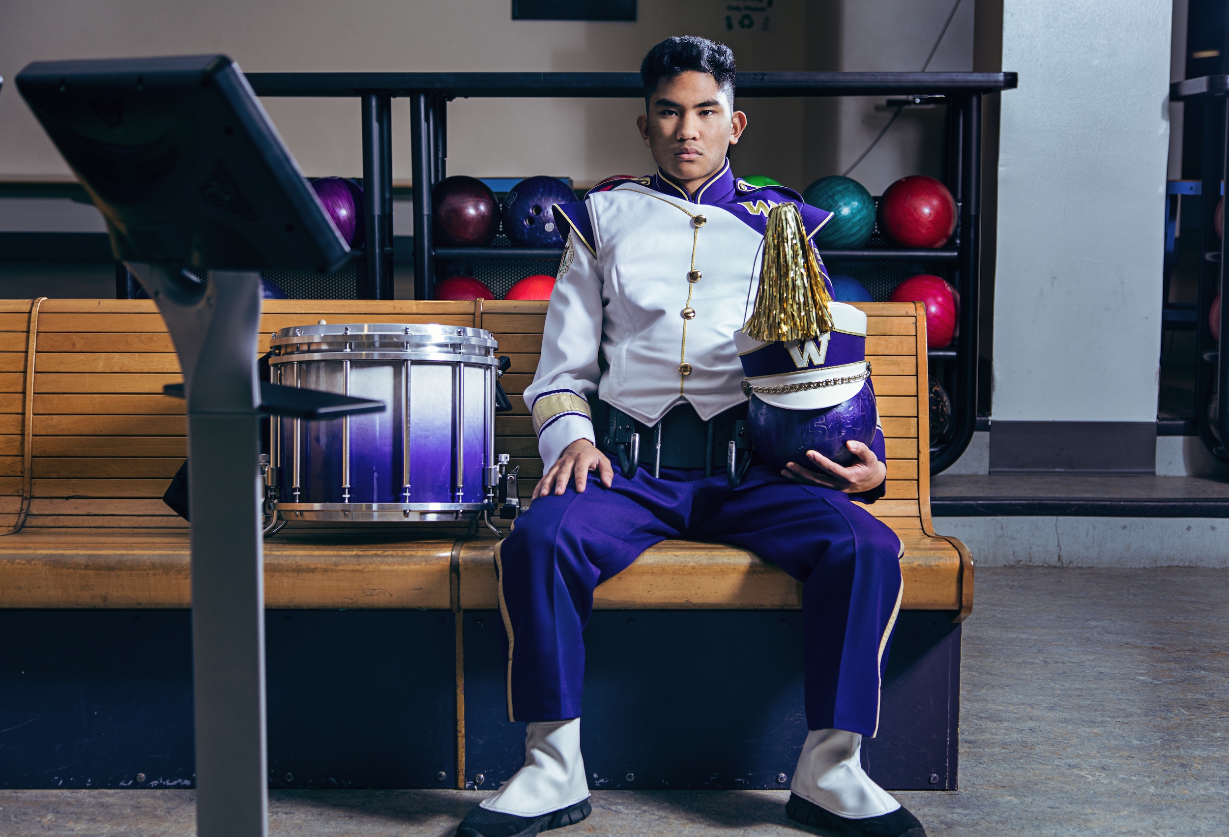 chris serica, husky marching band, snare drum, fiesta bowl, hub bowling alley, hub games room, uw hub bowling, uw hub