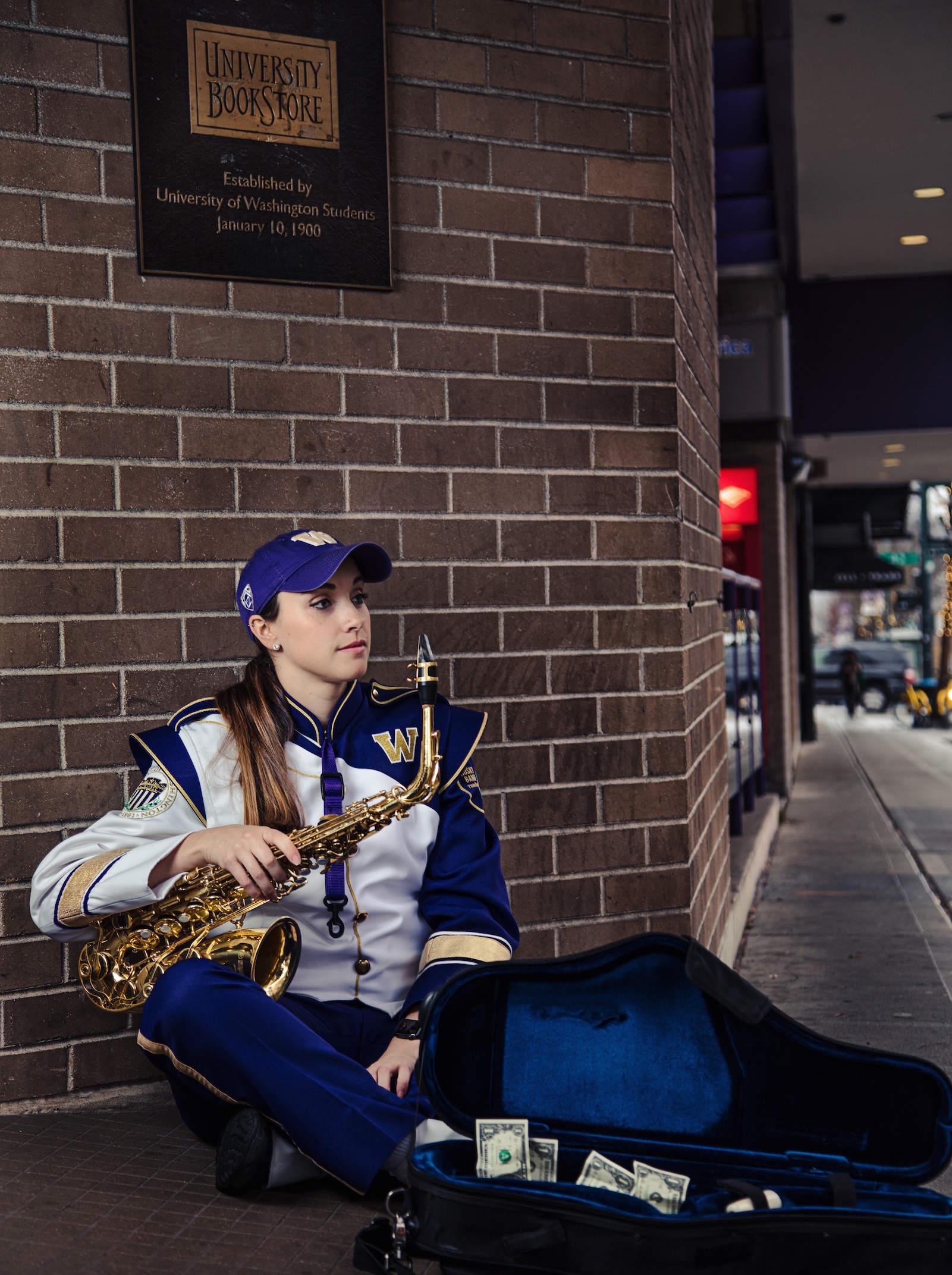 sarah randall, saxophone uw, sarah randall saxophone, marching band uw, uw book store