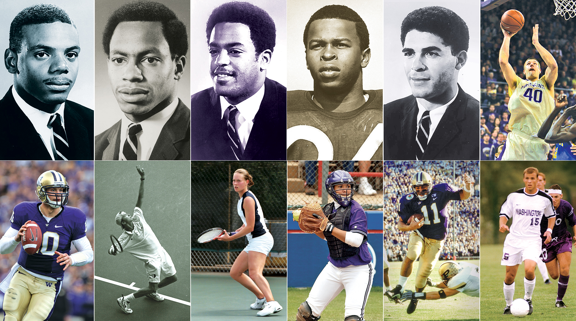 Headshots of the 12 Huskies added to the Hall of Fame