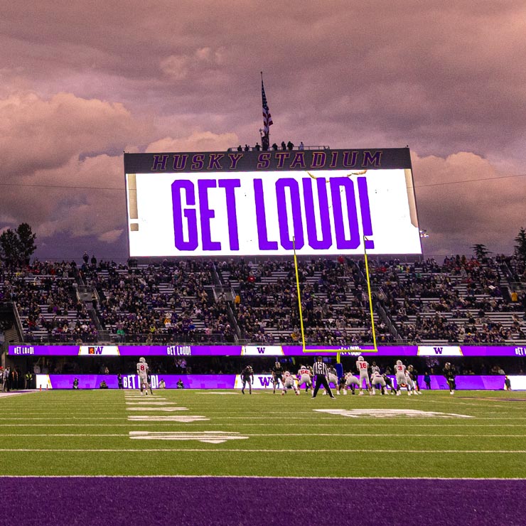 Football game at Husky stadium on a cloudy day