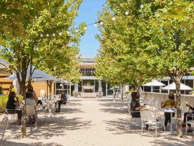 Outdoor patio at an upscale winery